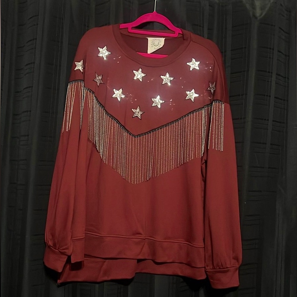 Fantastic Fawn Fringe Star Sweatshirt Large